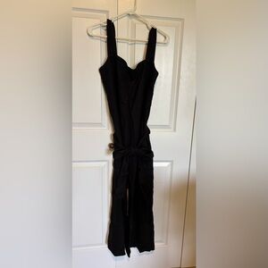 D96p 100% linen wide leg cropped jumpsuit minimalist quiet luxury coastal